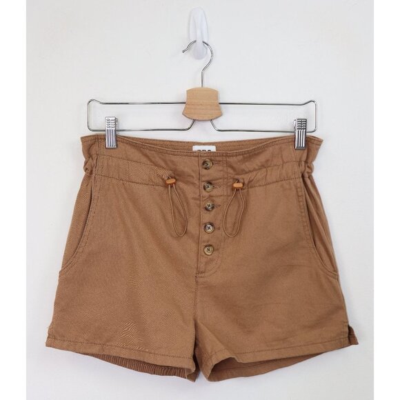 BDG Urban Outfitters UO Terra Bungee Paperbag Short High Rise Button Fly Brown - Picture 3 of 7